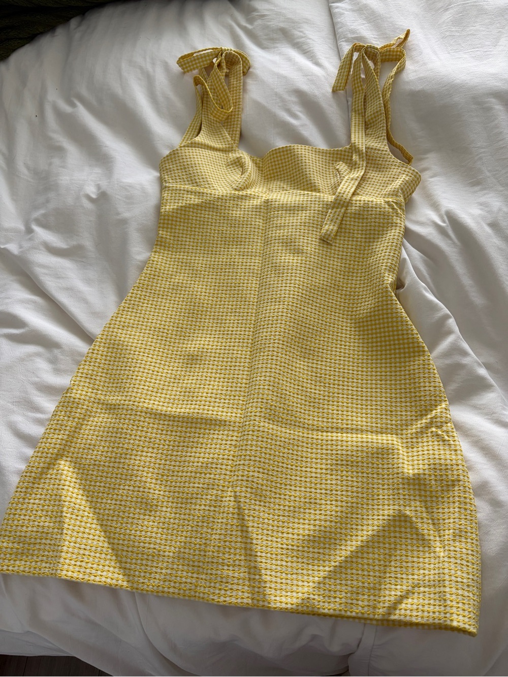 Zara Yellow Gingham Tie-Shoulder Mini Dress